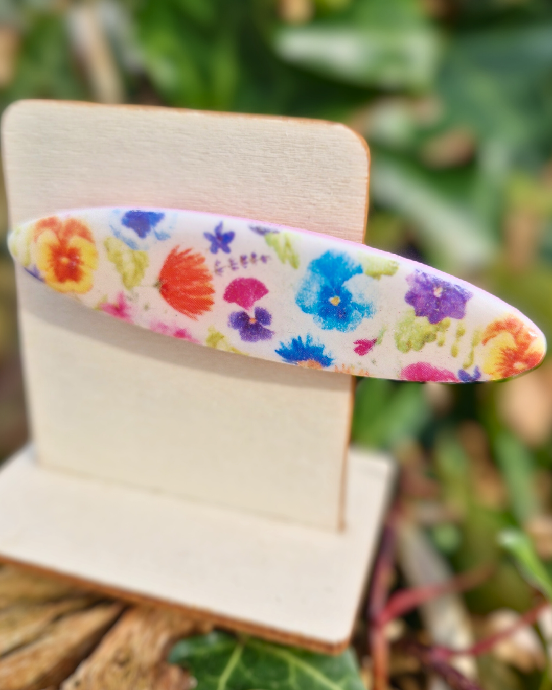 Spring Florals Pansy Print Polymer Clay Hair Clip