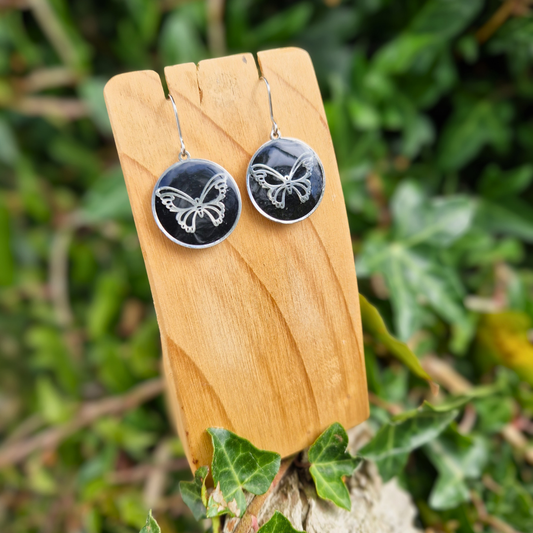 Polymer Clay and Resin Circle Frame Butterfly Hook Earrings