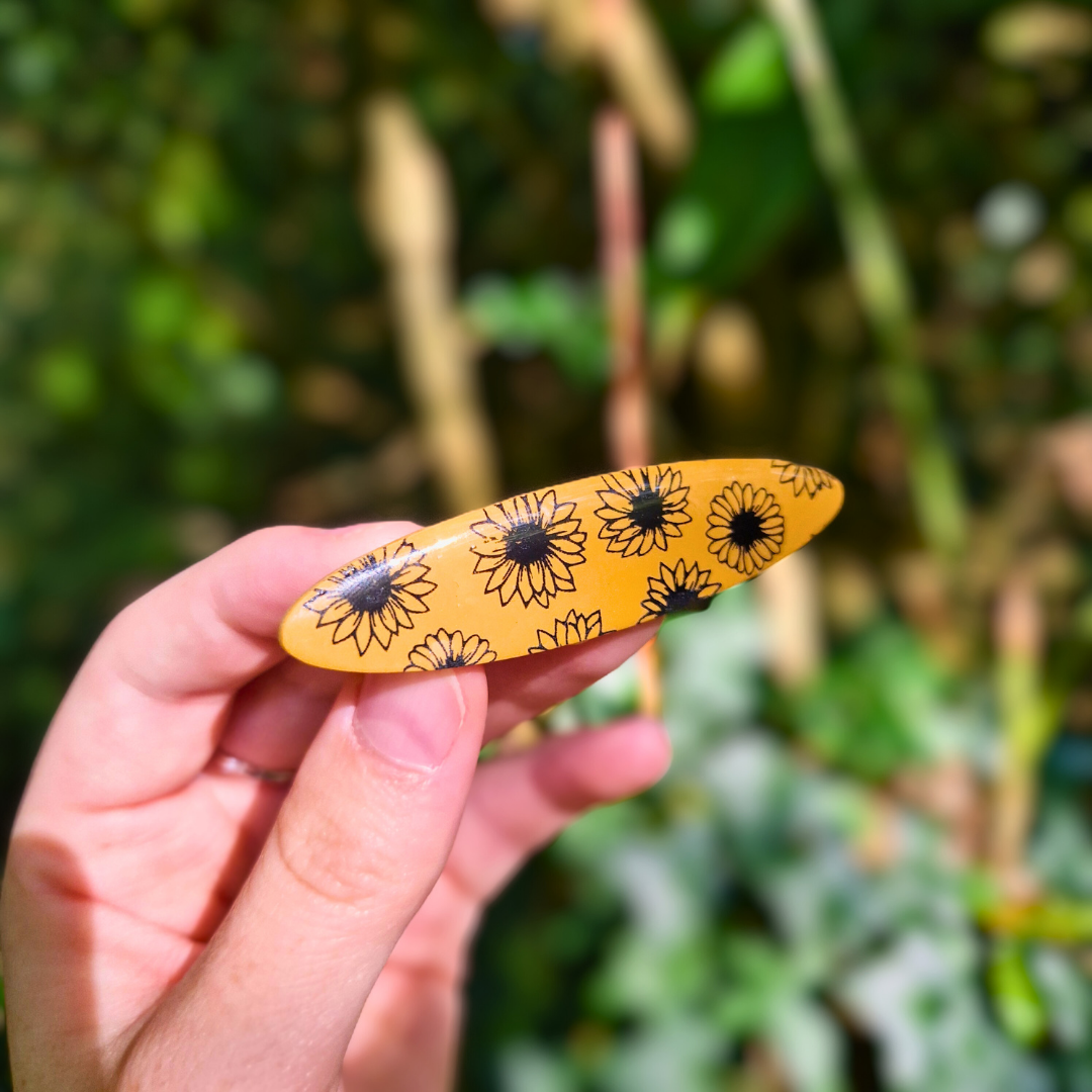 Sunflower Print Polymer Clay Hair Clip