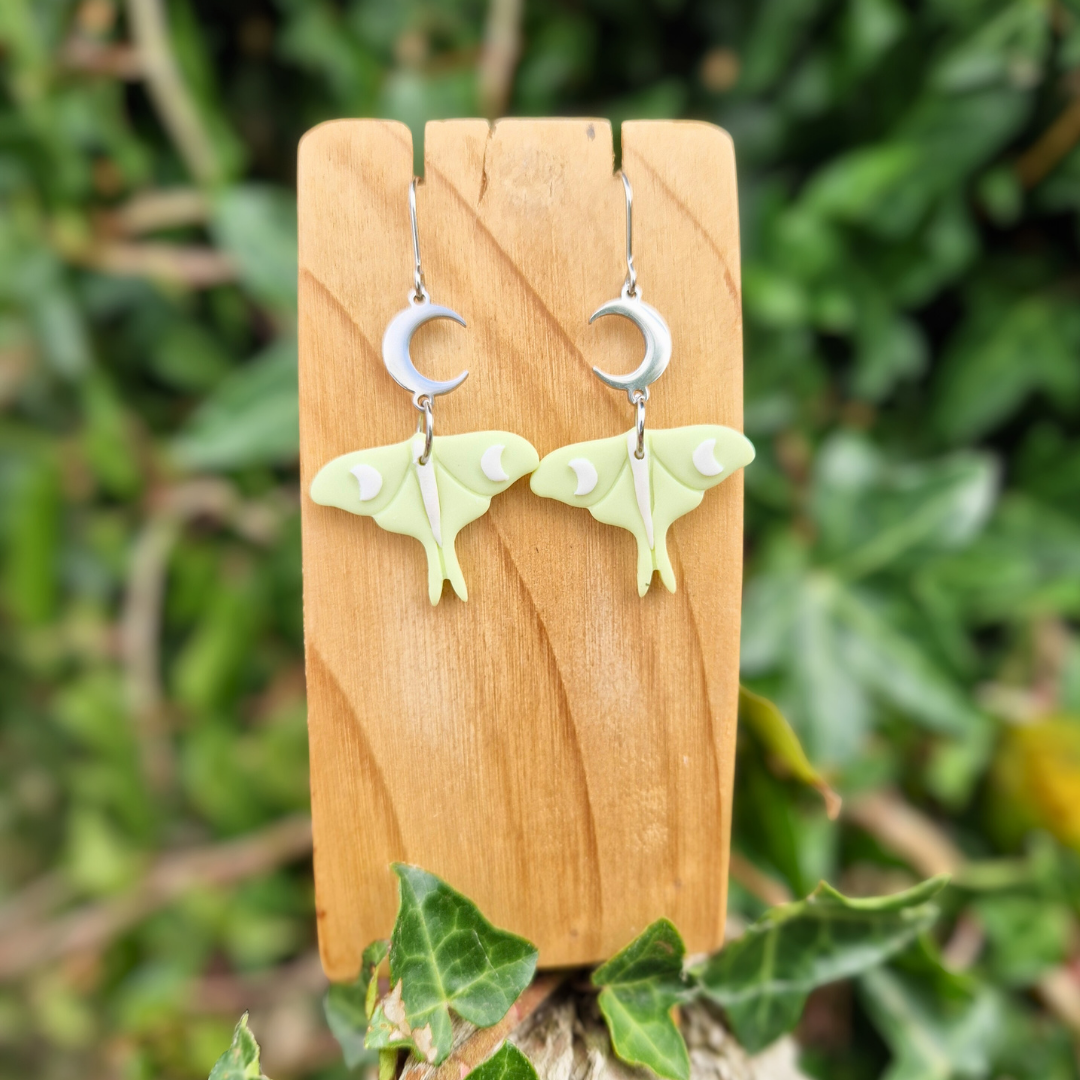 Celestial Luna Moth Hook Earrings
