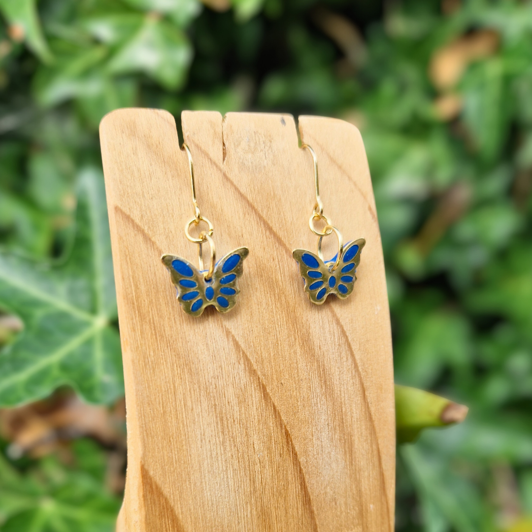Polymer Clay and Resin Butterfly charm Hook Earrings | Blue