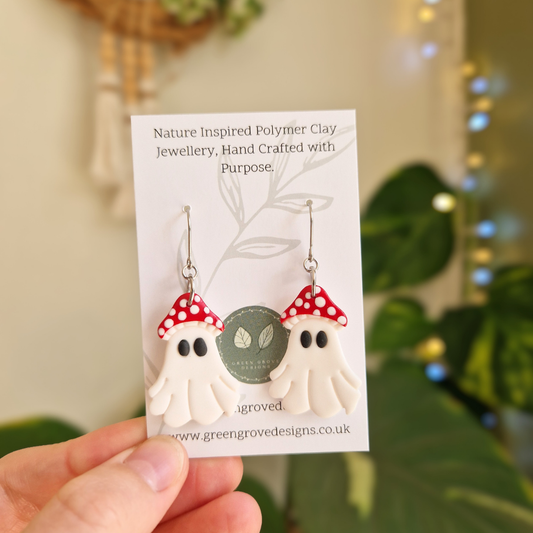 Halloween Toadstool Ghost Drop Earrings
