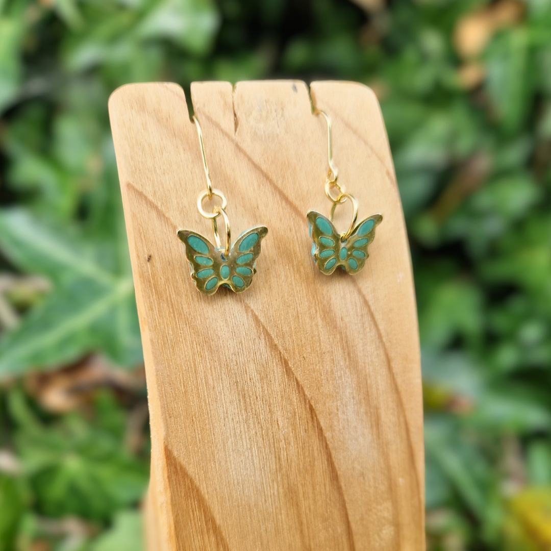 Polymer Clay and Resin Butterfly charm Hook Earrings | Turquoise