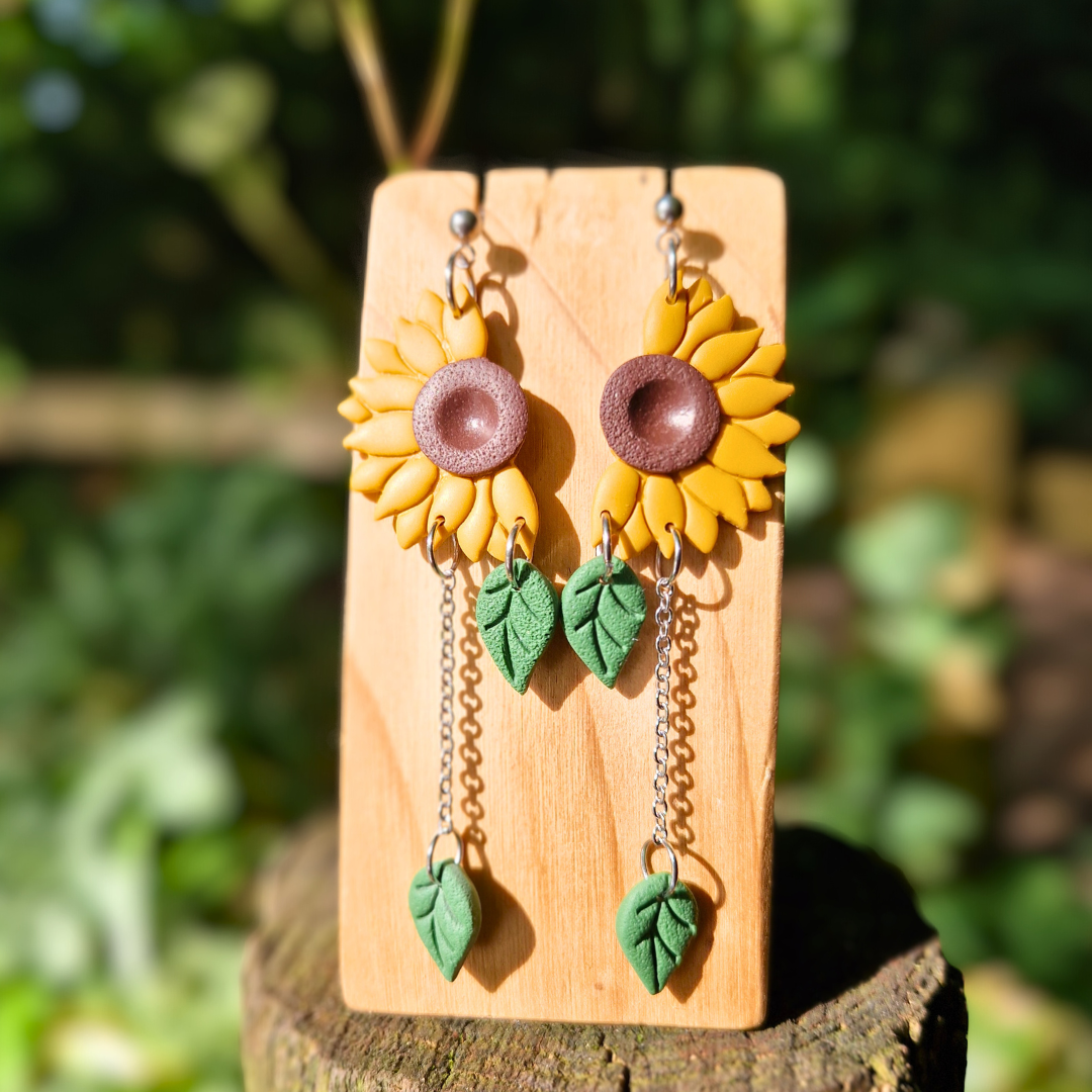 Half Sunflower and Leaf Drop Studs