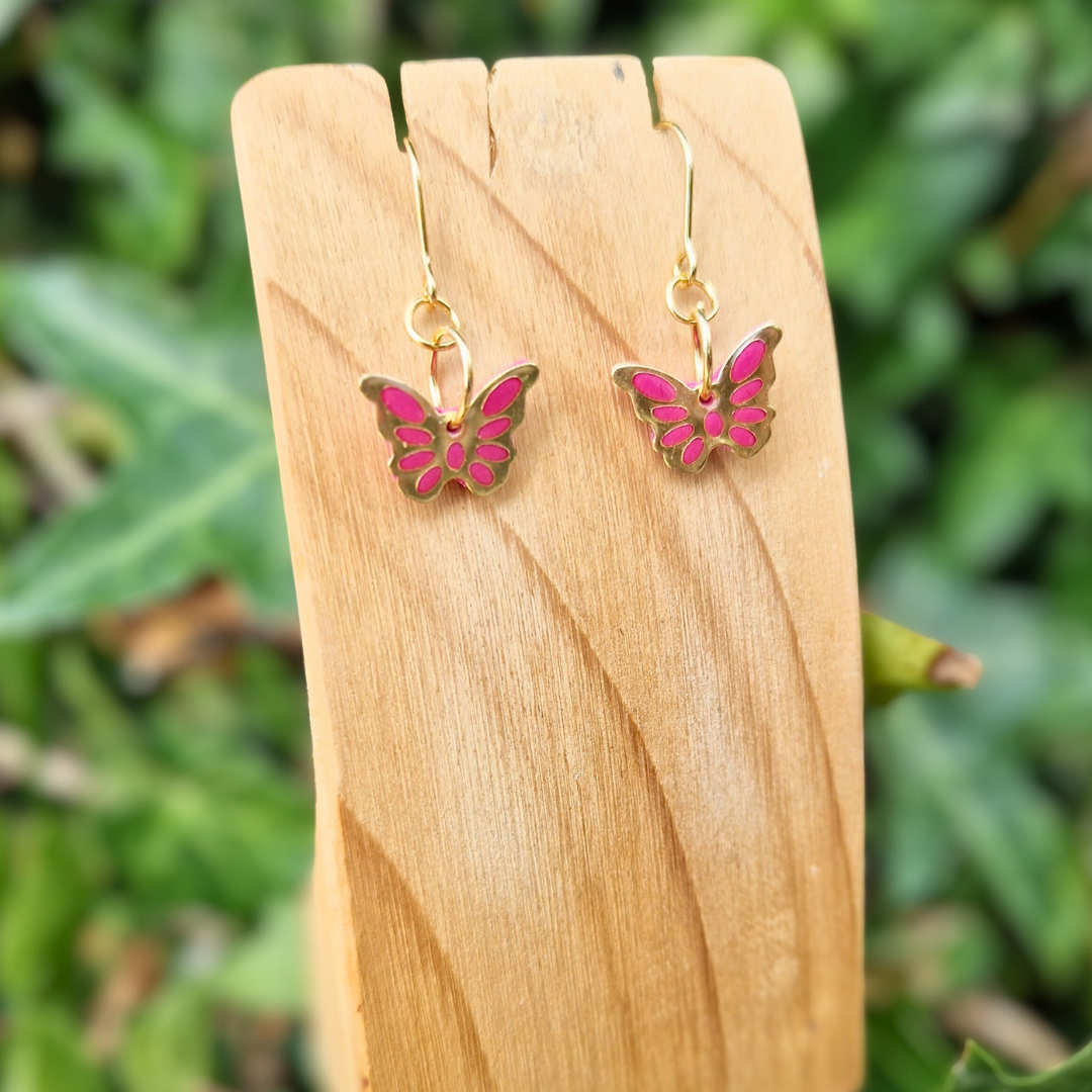 Polymer Clay and Resin Butterfly charm Hook Earrings | Pink