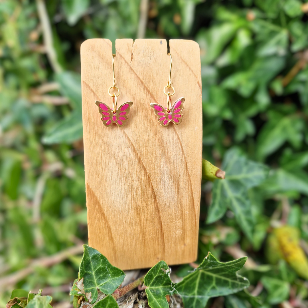 Polymer Clay and Resin Butterfly charm Hook Earrings | Pink