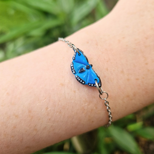 Hand Painted Blue Morpho Butterfly Adjustable Bracelet