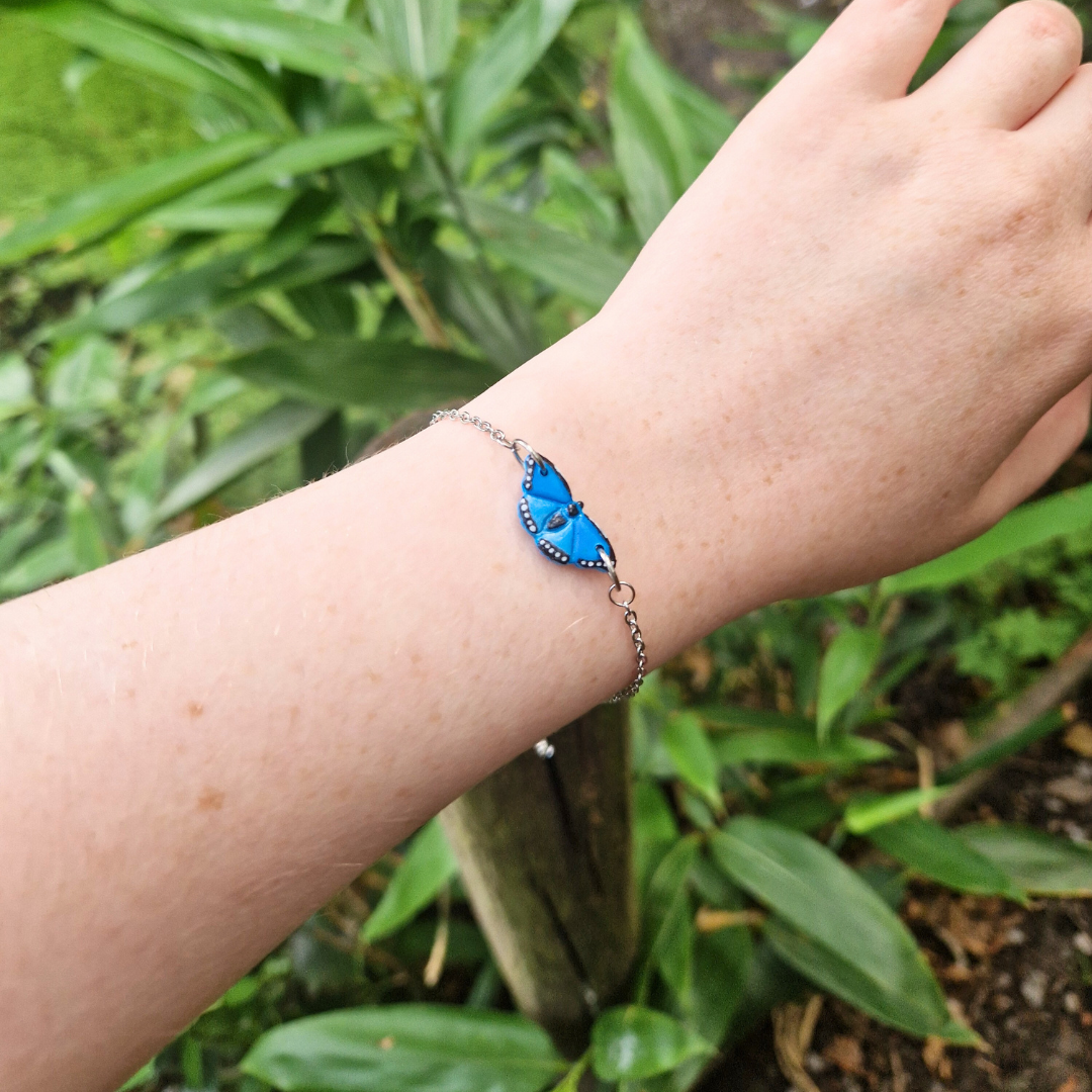 Hand Painted Blue Morpho Butterfly Adjustable Bracelet