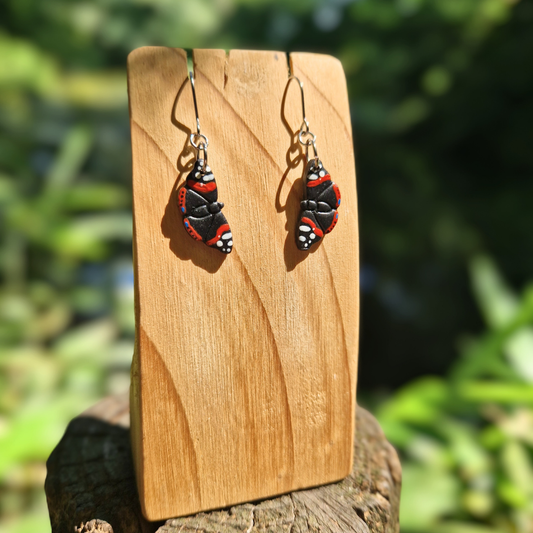 Hand Painted Red Admiral Butterfly Hook Earrings