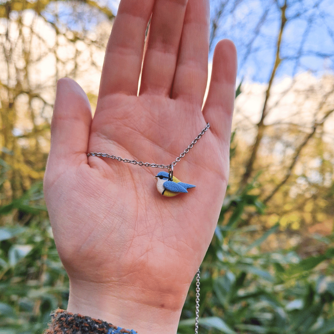 Blue Tit British Bird Polymer Clay 20" Necklace