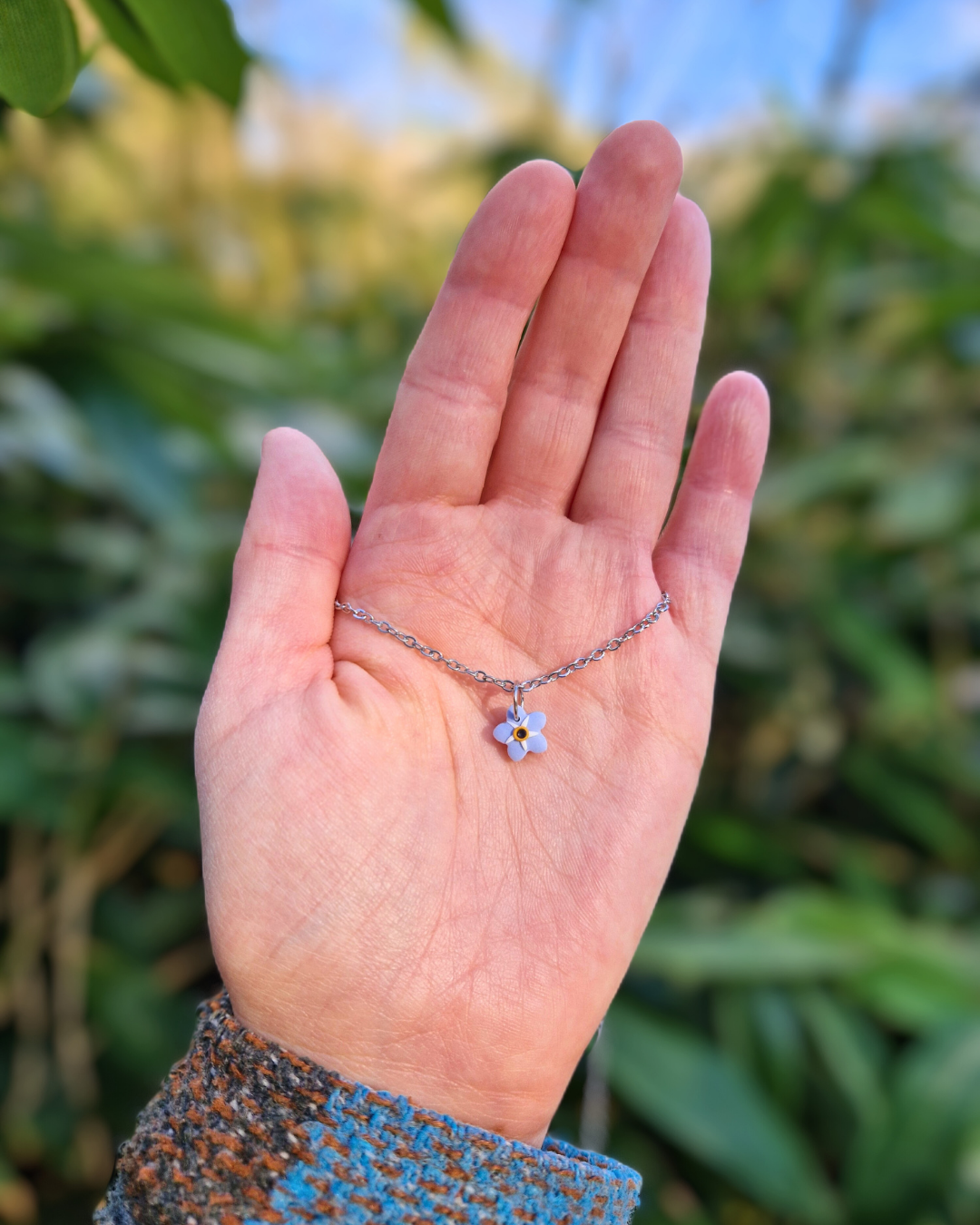 Dainty Polymer Clay Forget-me-not Stud & Necklace Set