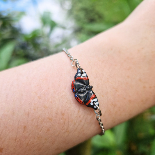 Hand Painted Red Admiral Butterfly Adjustable Bracelet