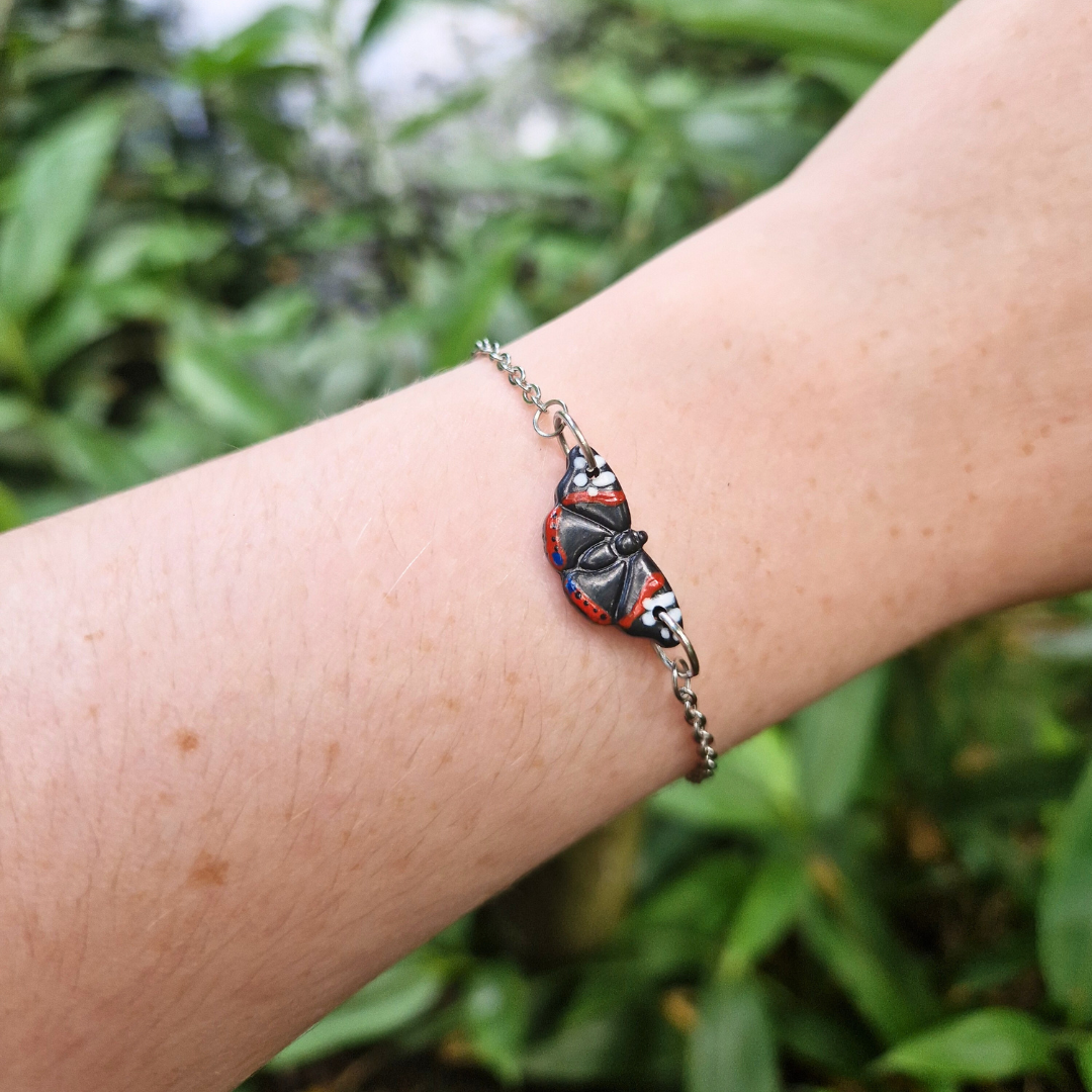 Hand Painted Red Admiral Butterfly Adjustable Bracelet