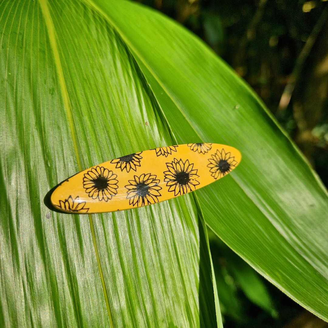 Sunflower Print Polymer Clay Hair Clip