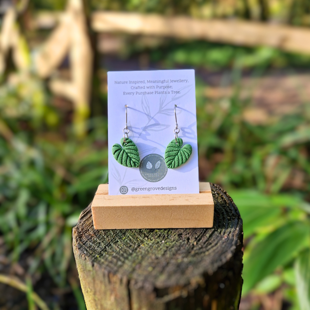 Philodendron Leaf Polymer Clay Hook Earrings
