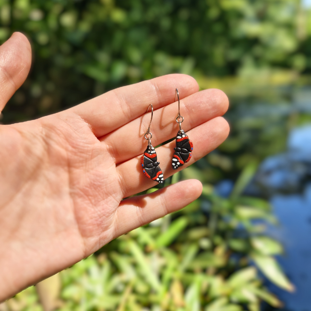 Hand Painted Red Admiral Butterfly Hook Earrings