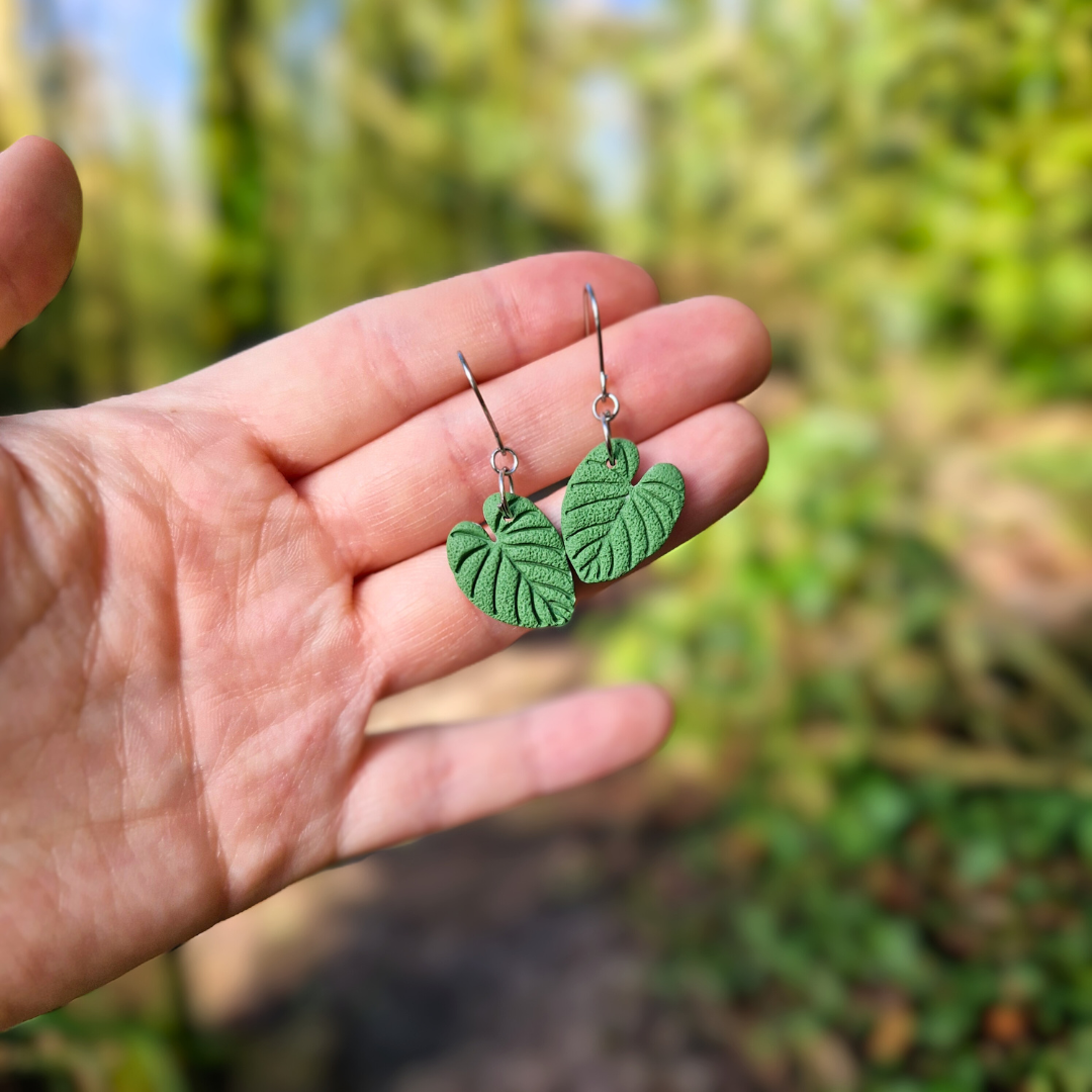 Philodendron Leaf Polymer Clay Hook Earrings