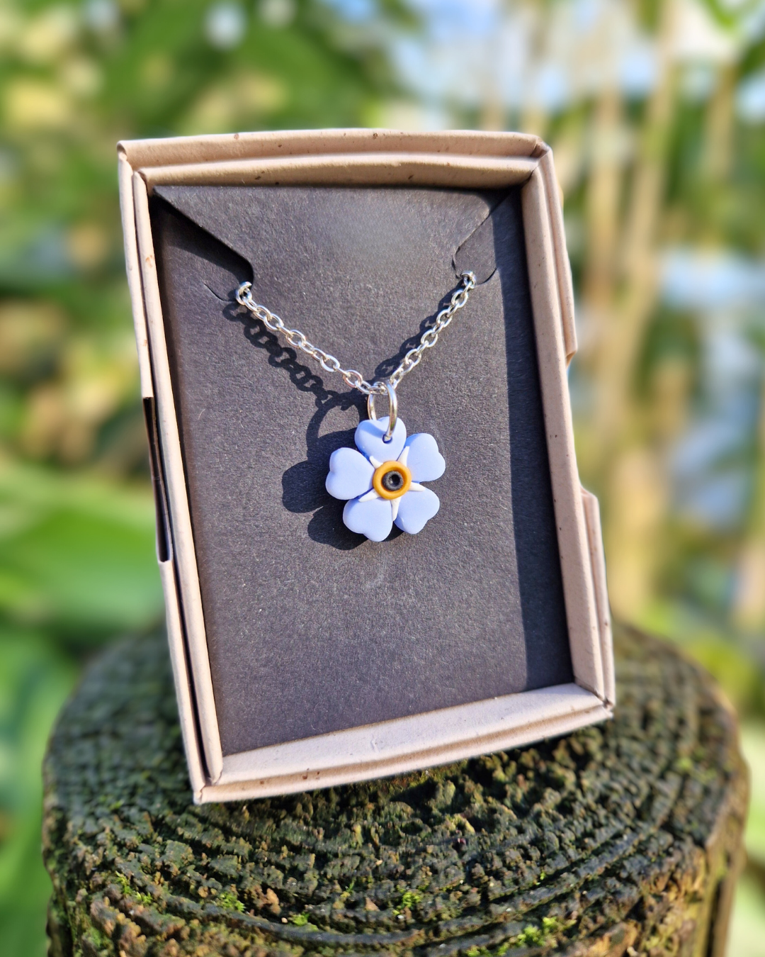 Detailed Polymer Clay Forget-me-not Necklace