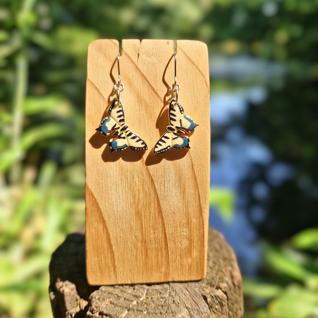 Hand Painted Swallowtail Tiger Butterfly Hook Earrings
