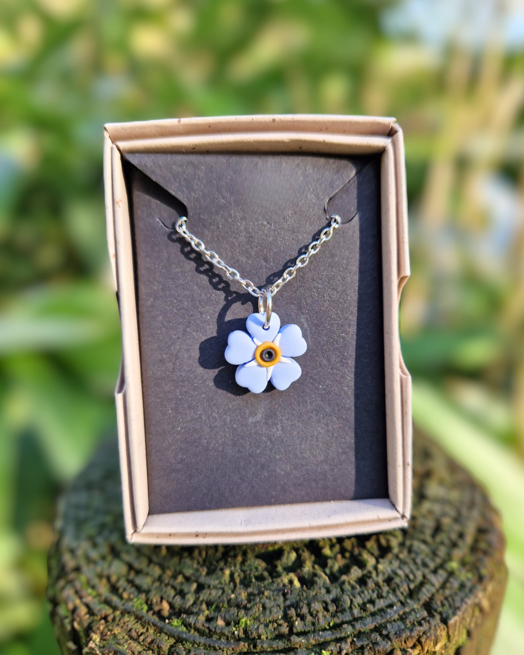 Detailed Polymer Clay Forget-me-not Necklace