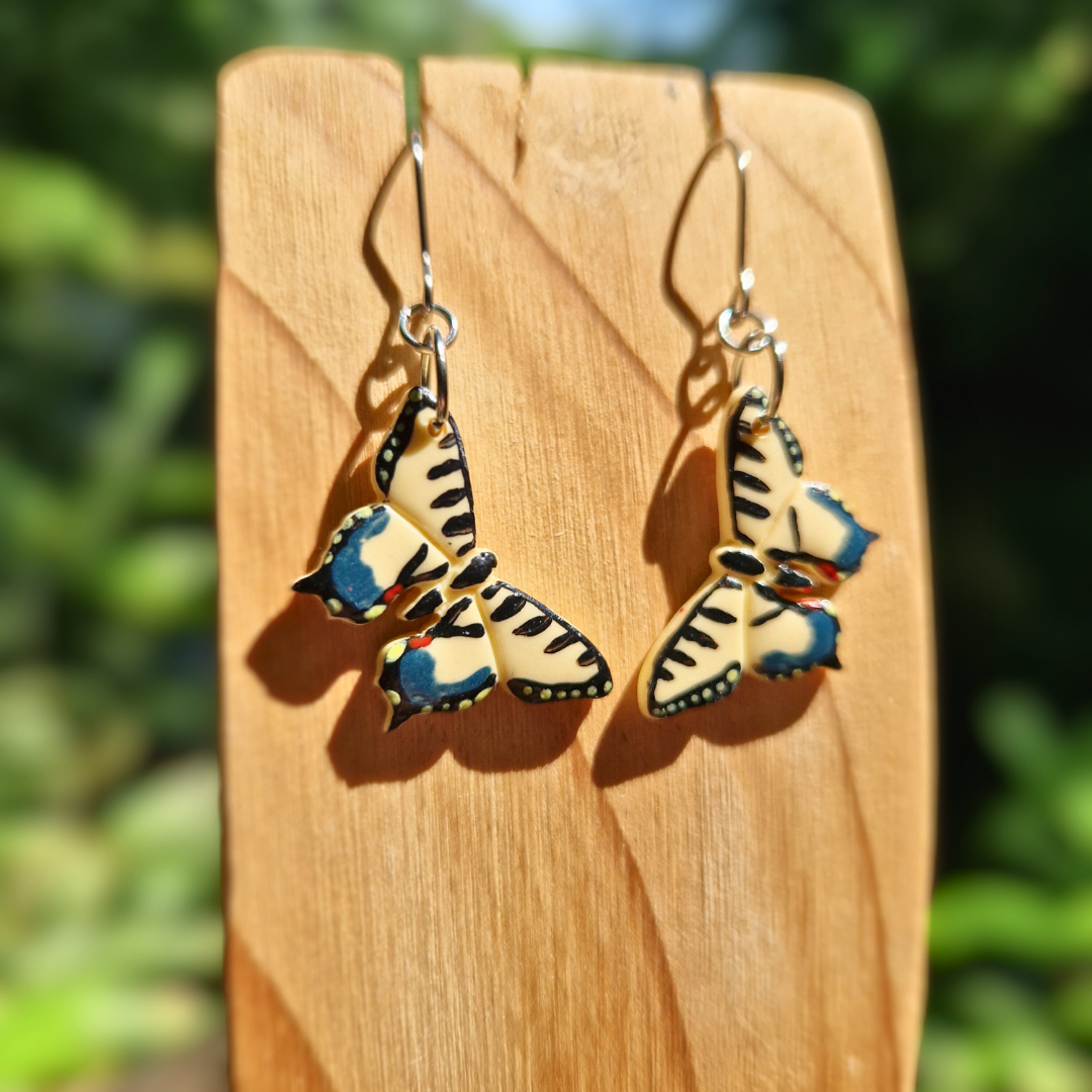 Hand Painted Swallowtail Tiger Butterfly Hook Earrings