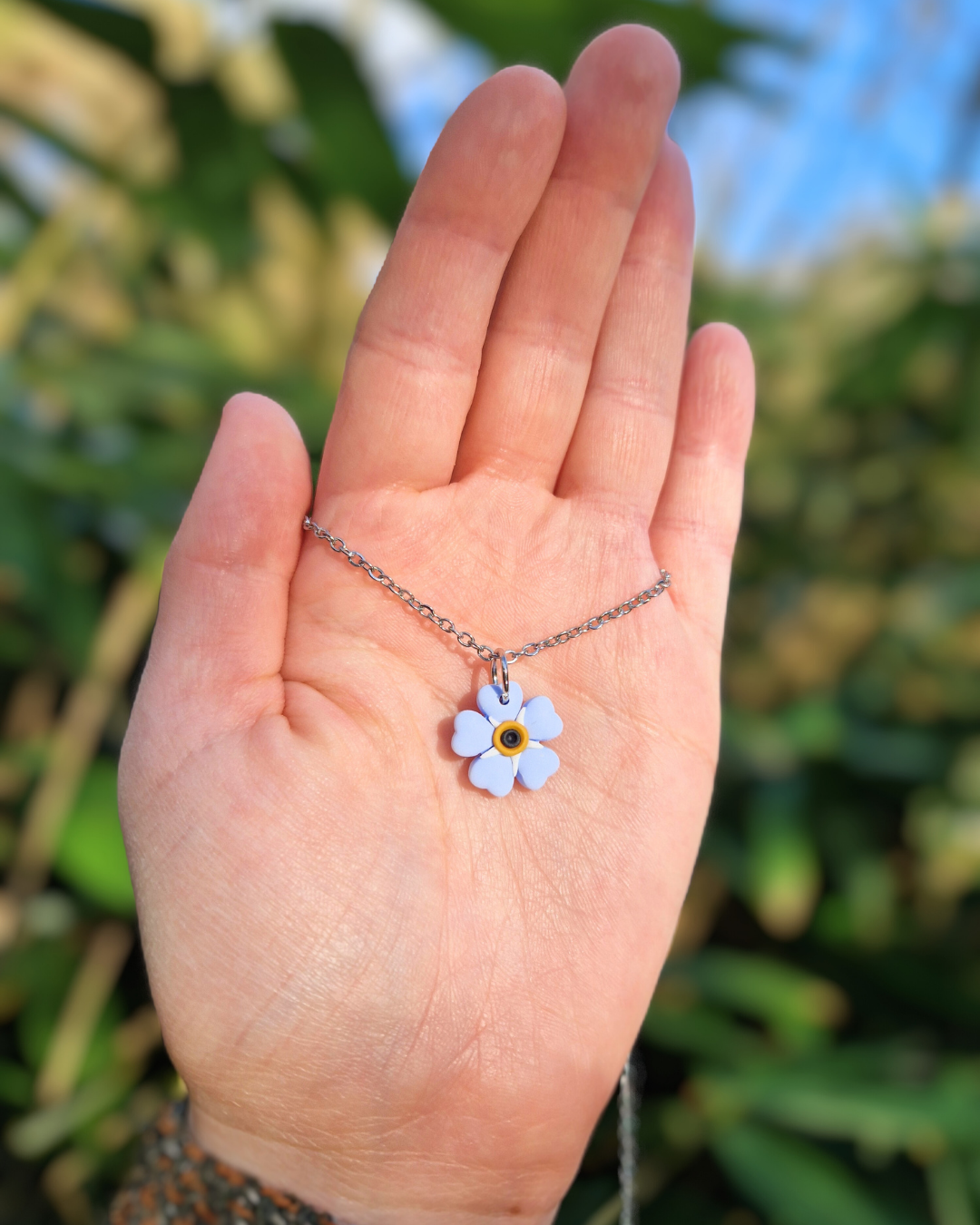 Detailed Polymer Clay Forget-me-not Necklace