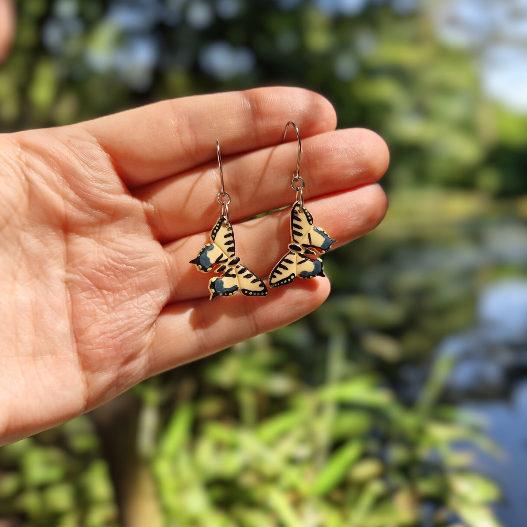 Hand Painted Swallowtail Tiger Butterfly Hook Earrings