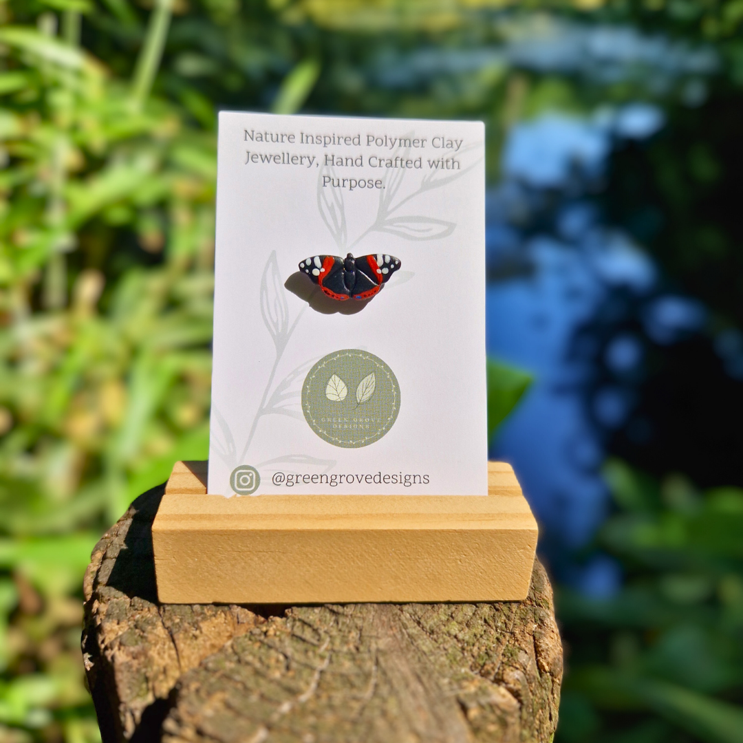 Hand Painted Red Admiral Butterfly Pin