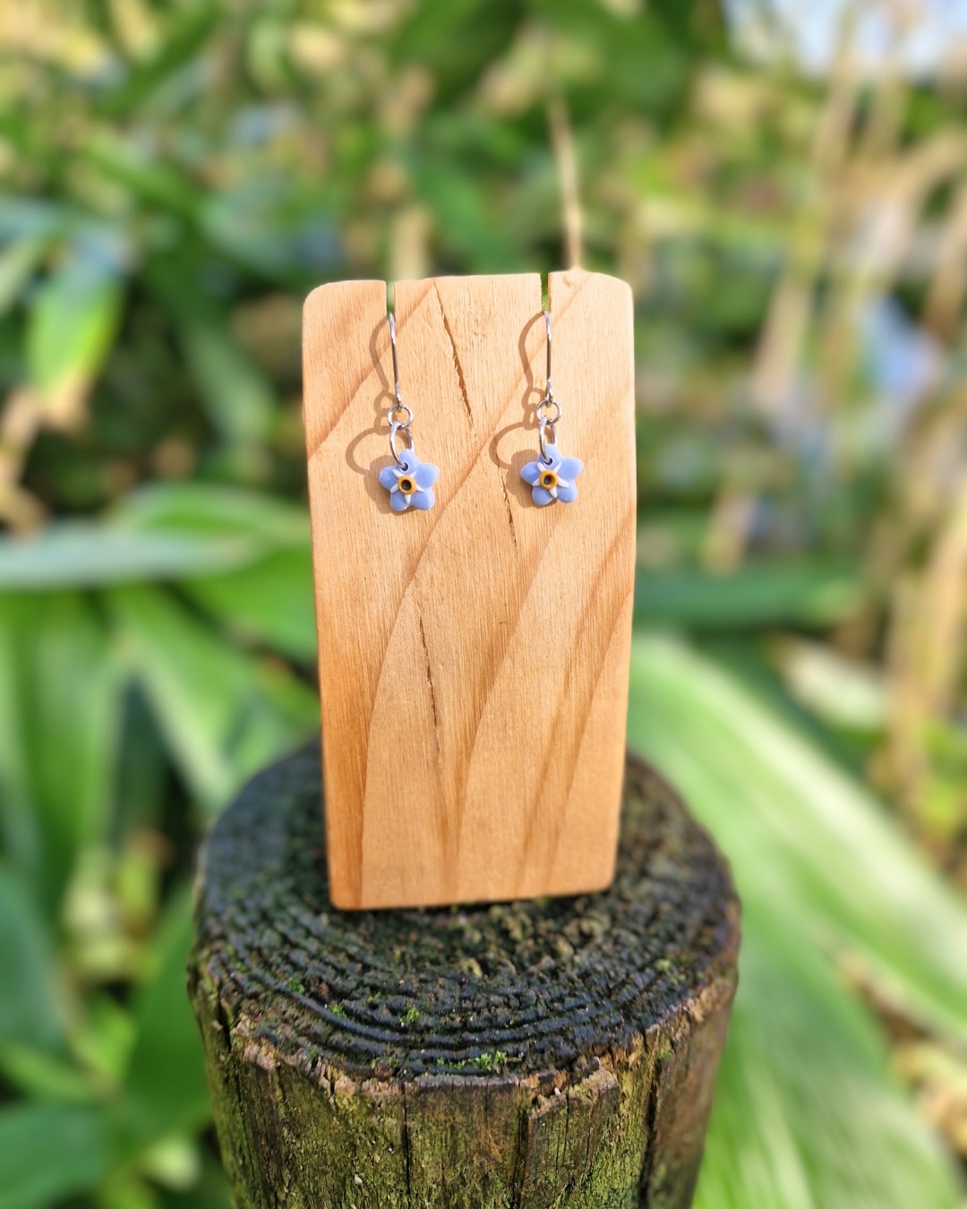 Dainty Polymer Clay Forget-me-not Drop Earrings
