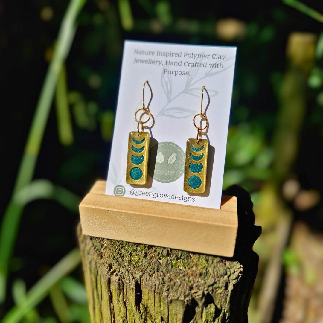 Glitter Green Rectangle Moon Phase Hook Earrings
