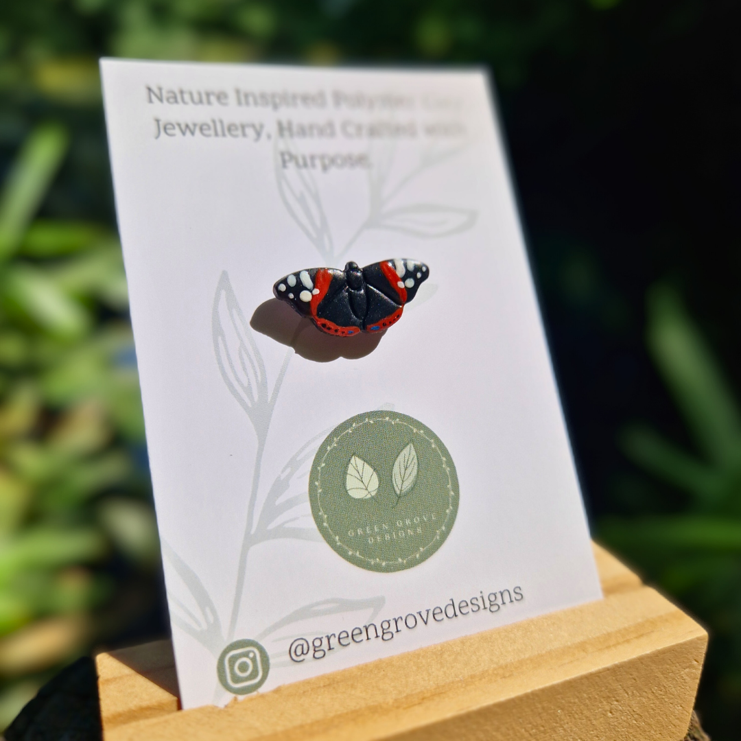 Hand Painted Red Admiral Butterfly Pin