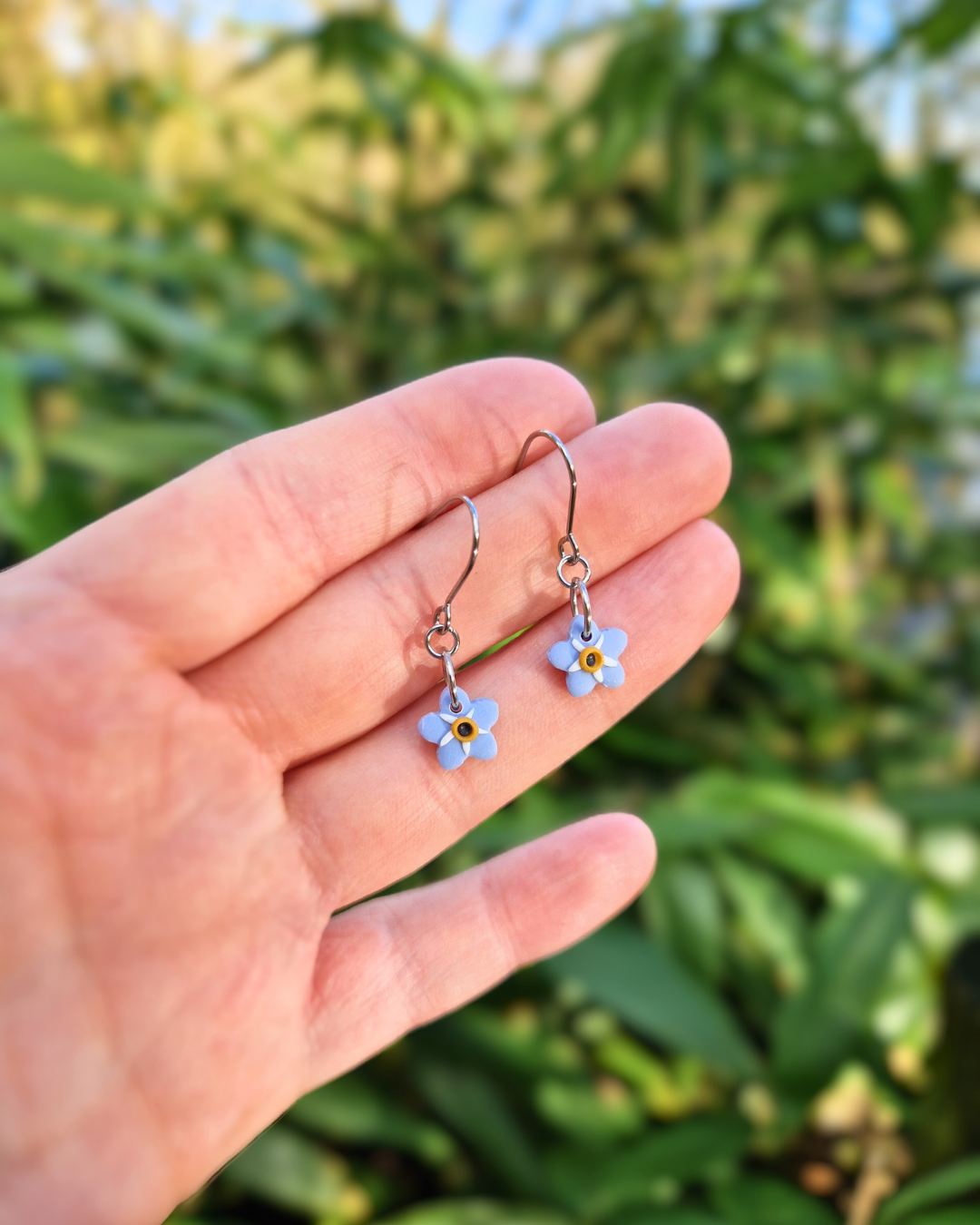 Dainty Polymer Clay Forget-me-not Drop Earrings