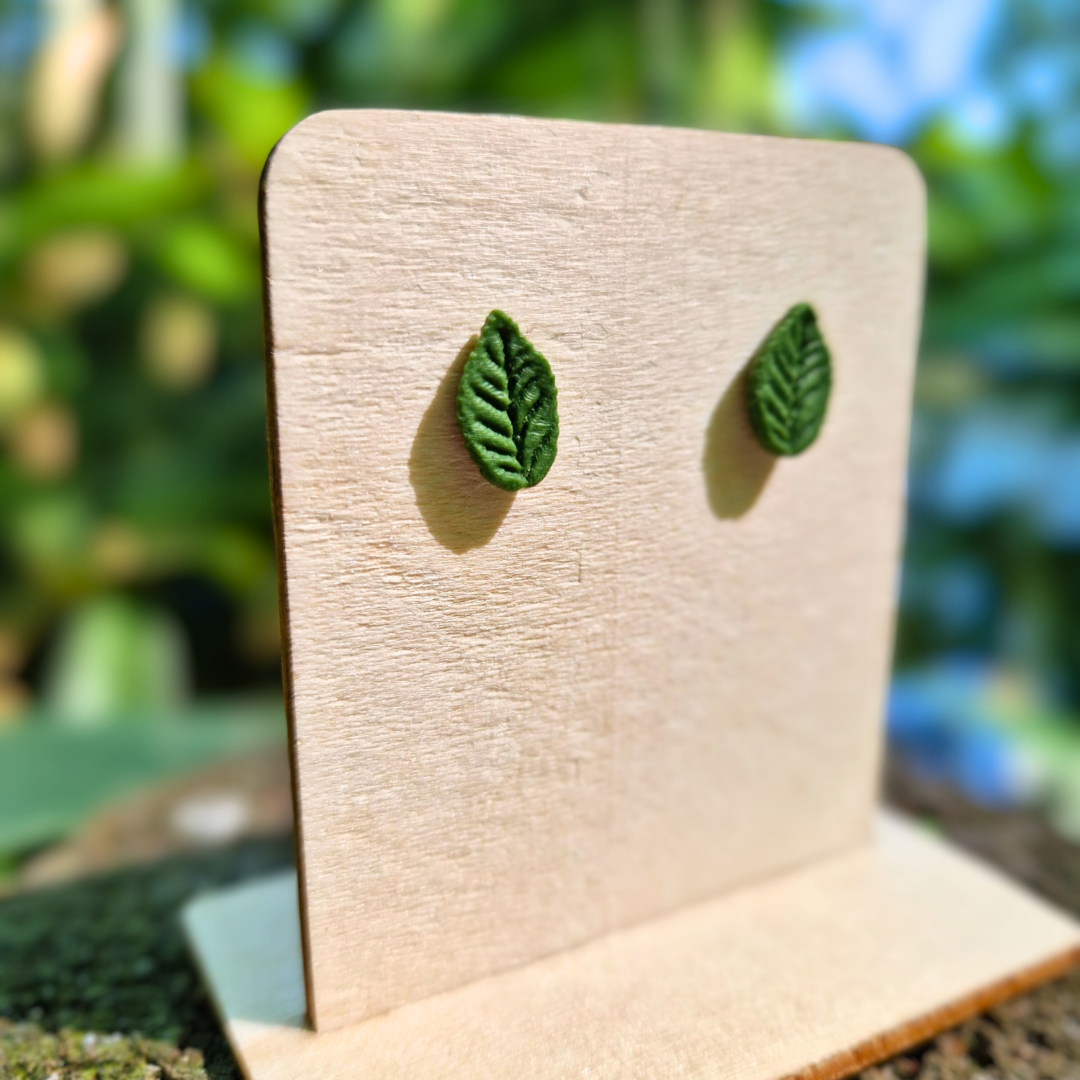 Polymer Clay Detailed Leaf Stud Earrings