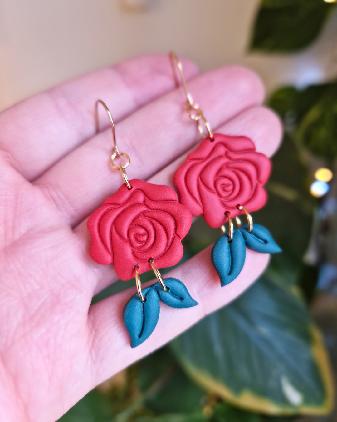 Rose & Leaf Drop Earrings
