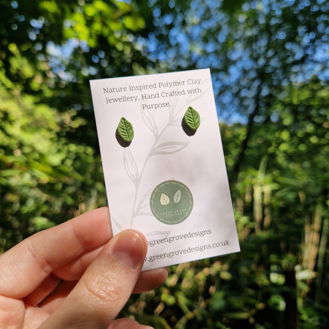 Polymer Clay Detailed Leaf Stud Earrings