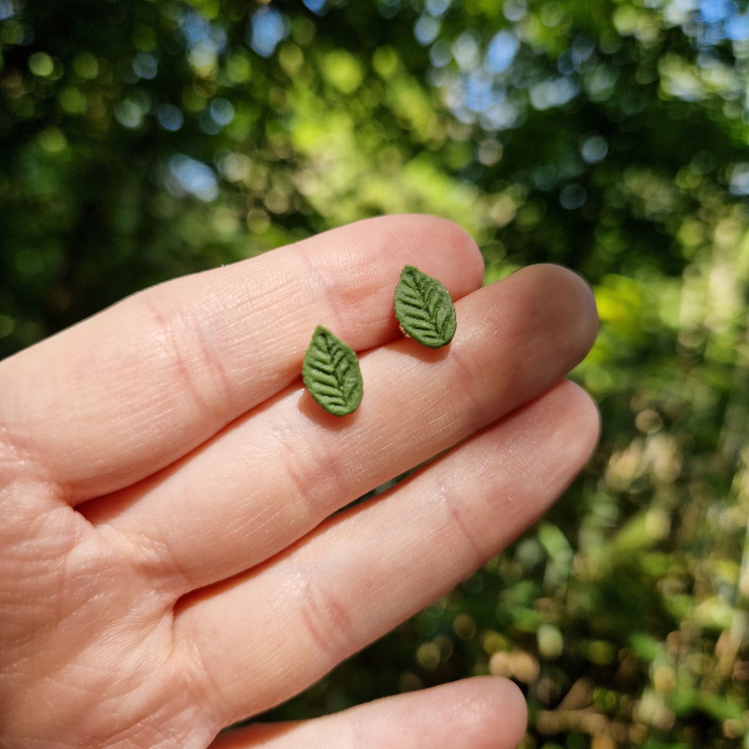 Polymer Clay Detailed Leaf Stud Earrings