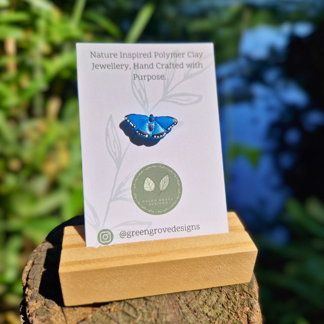 Hand Painted Blue Morpho Butterfly Pin