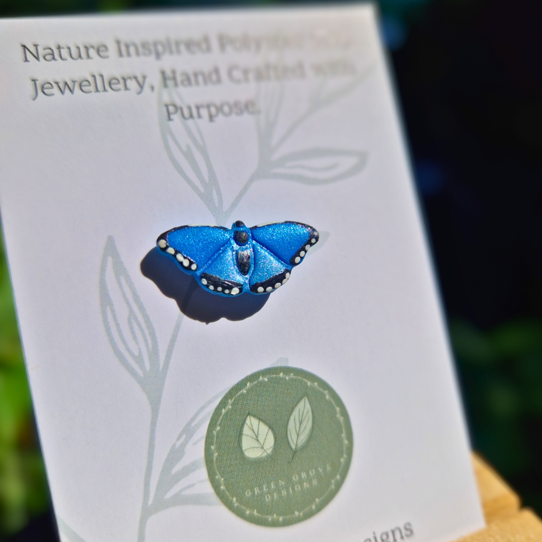Hand Painted Blue Morpho Butterfly Pin