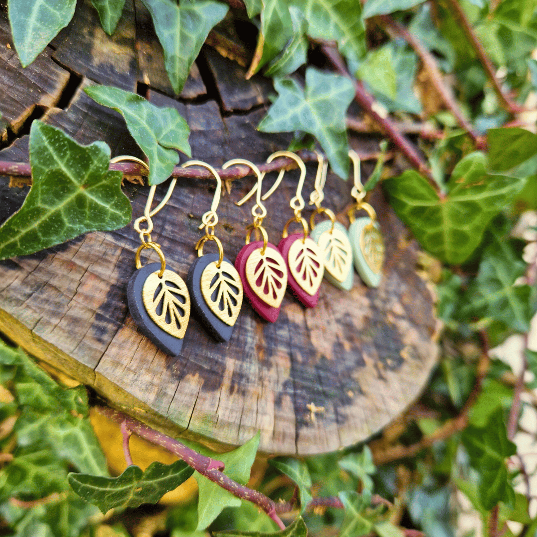 Teardrop Polymer Clay Classic Leaf Hook Earrings - 3 colours