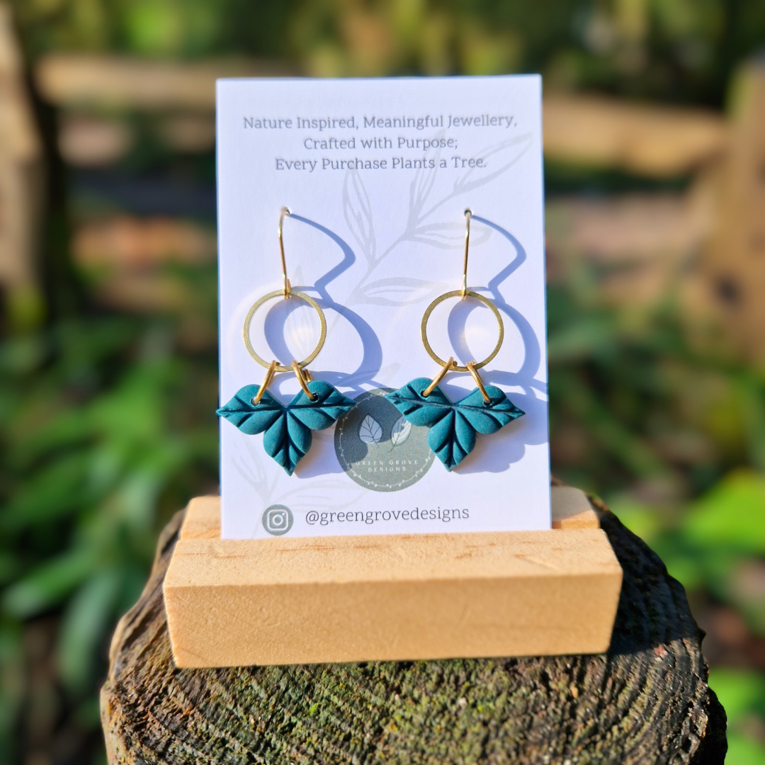 Classic Ivy Leaf Polymer Clay Hook Earrings