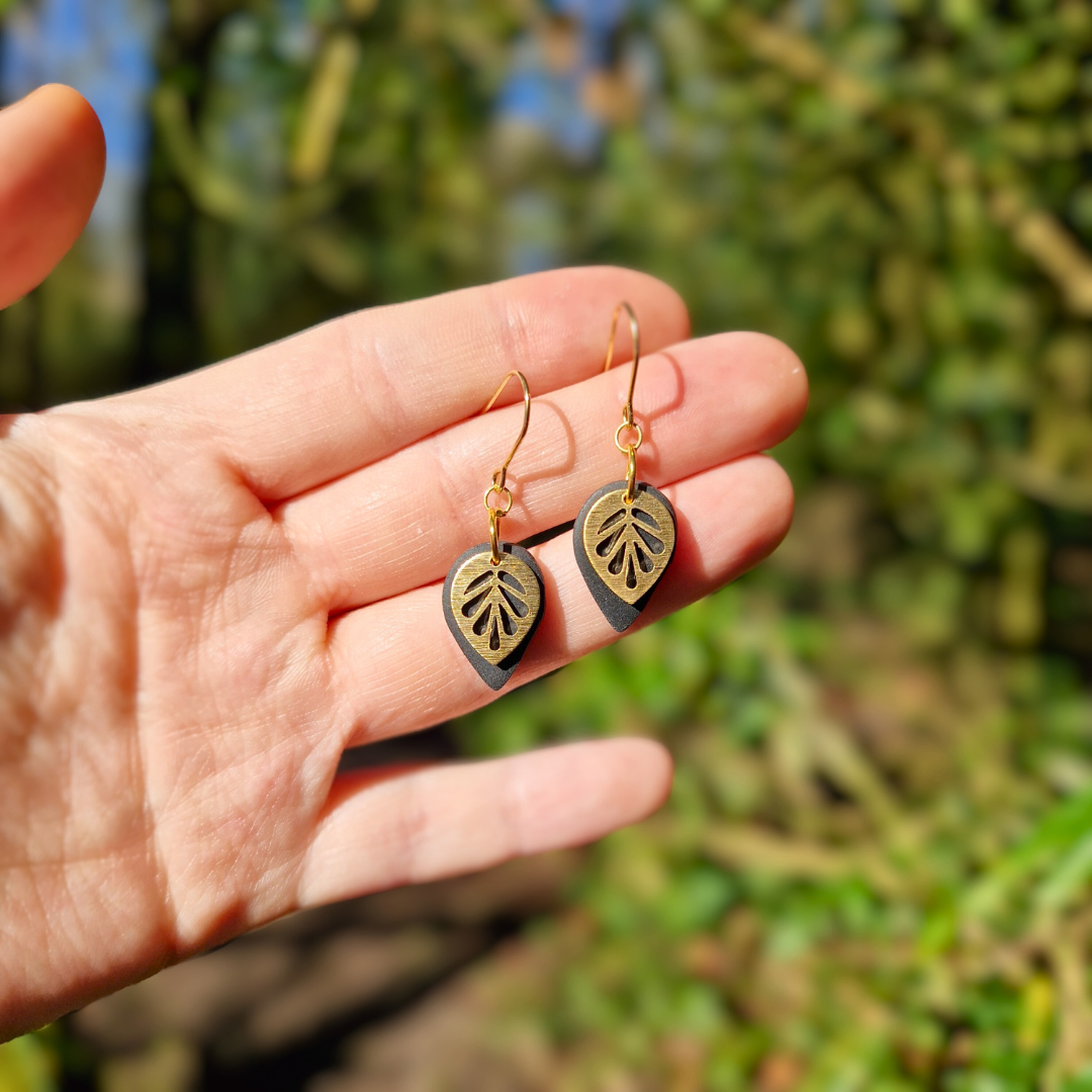Teardrop Polymer Clay Classic Leaf Hook Earrings - 3 colours