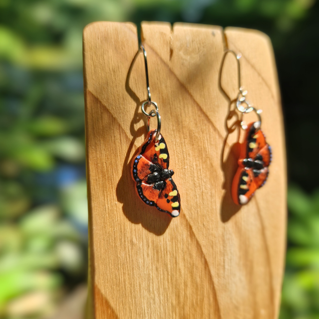 Hand Painted Tortoiseshell Butterfly Hook Earrings