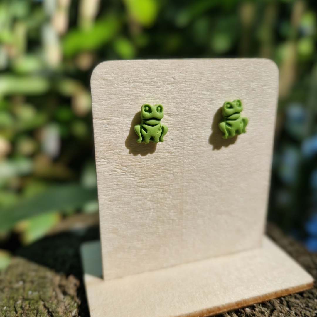 Polymer Clay Teeny Frog Stud Earrings