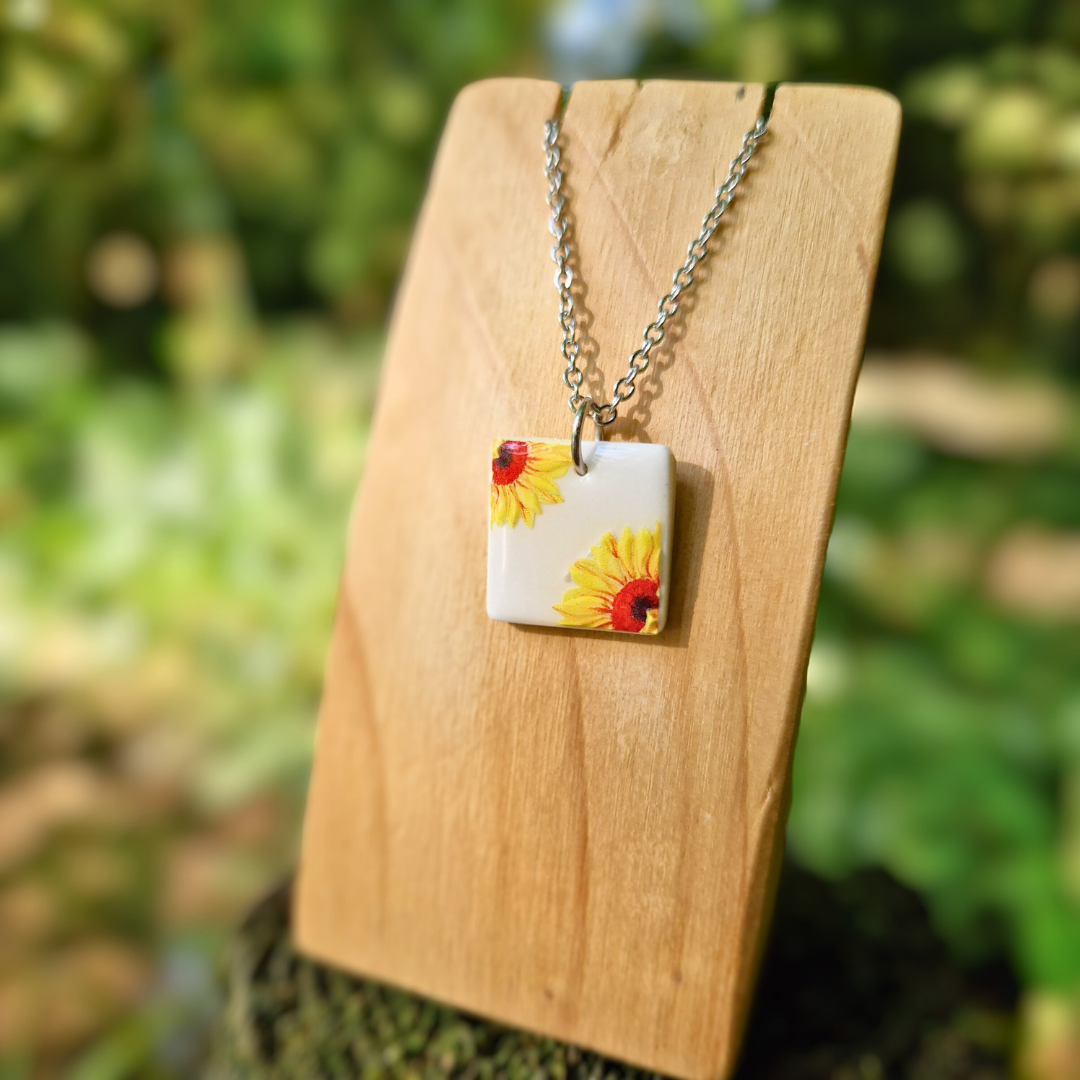 Square Sunflower Transfer 20" Necklace