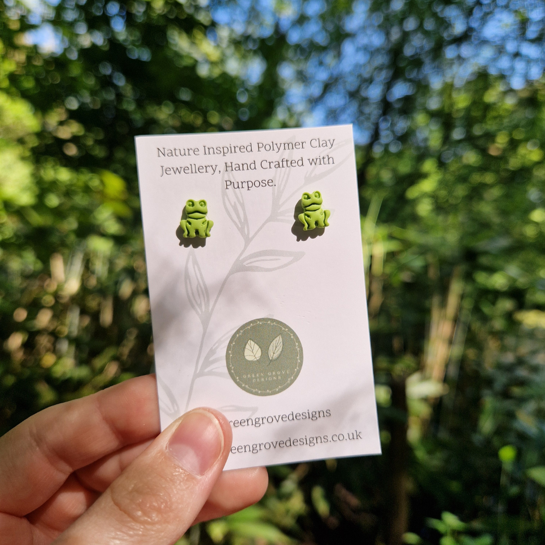 Polymer Clay Teeny Frog Stud Earrings