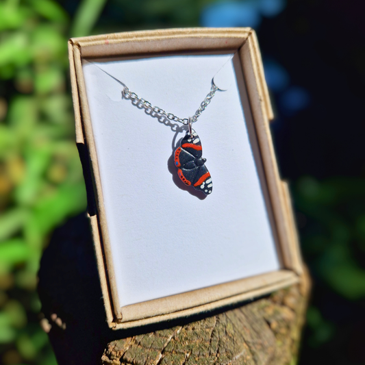 Hand Painted Red Admiral Butterfly Necklace | 20"
