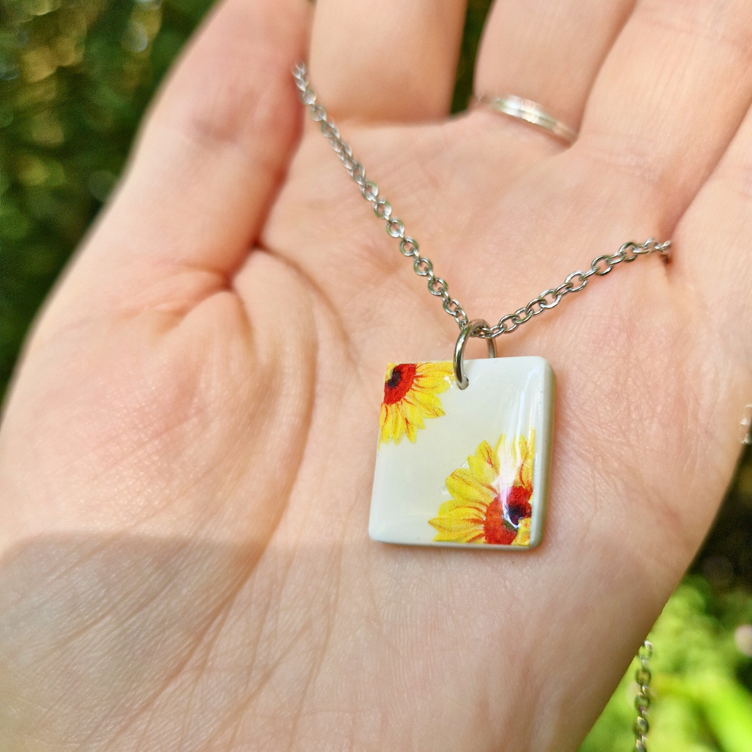 Square Sunflower Transfer 20" Necklace