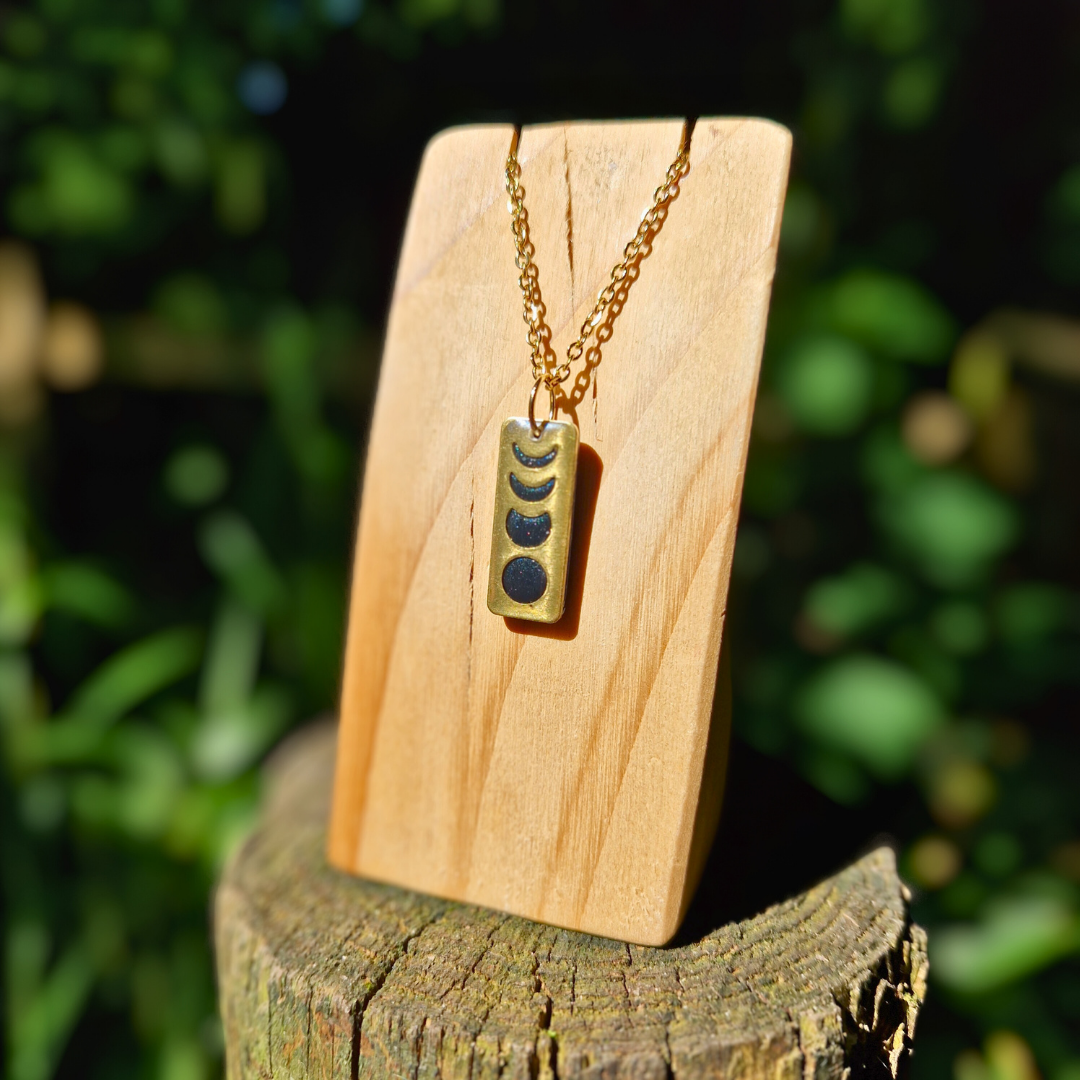 Galaxy Blue Rectangle Moon Phase 20" Necklace