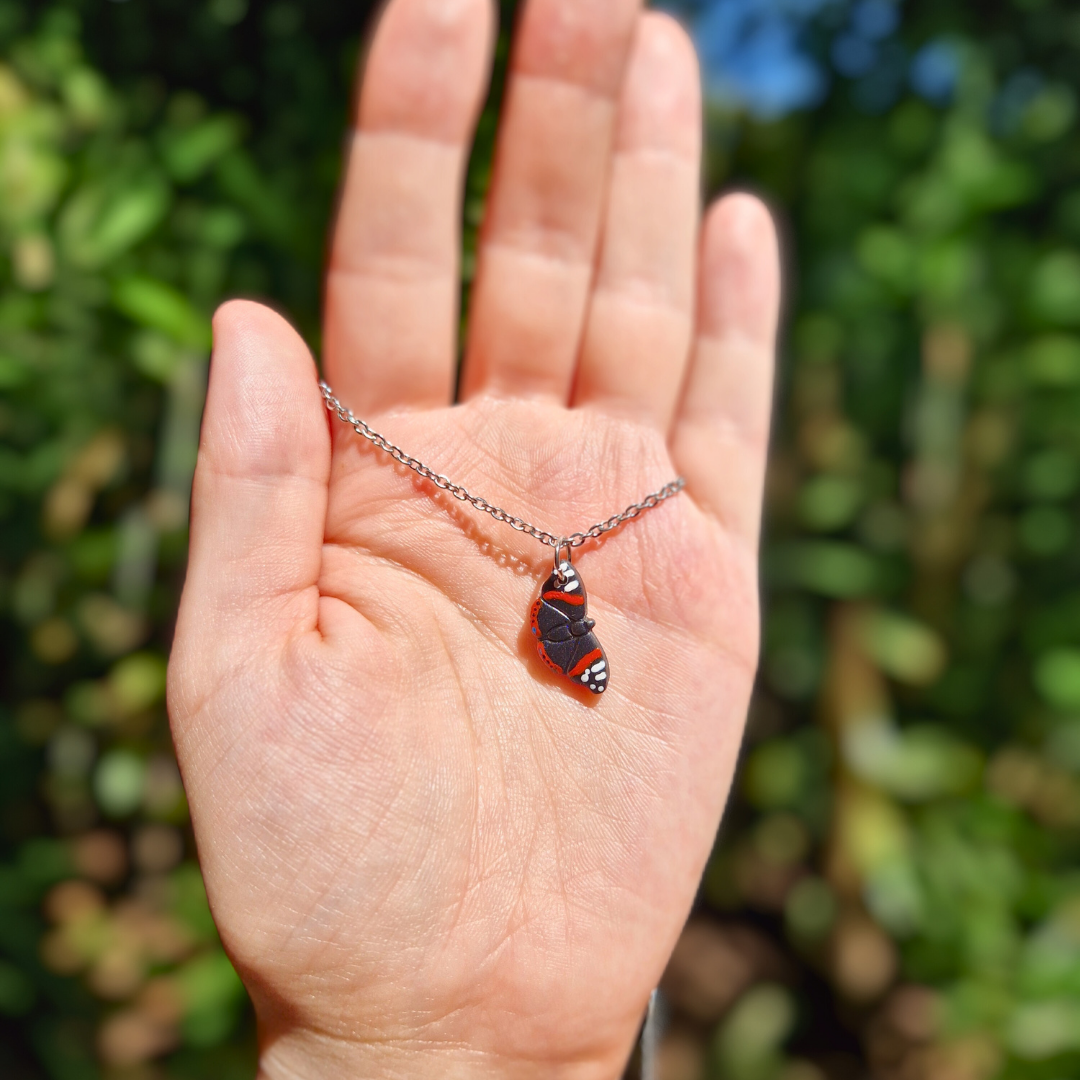 Hand Painted Red Admiral Butterfly Necklace | 20"