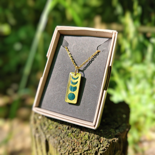 Glitter Green Rectangle Moon Phase 20" Necklace